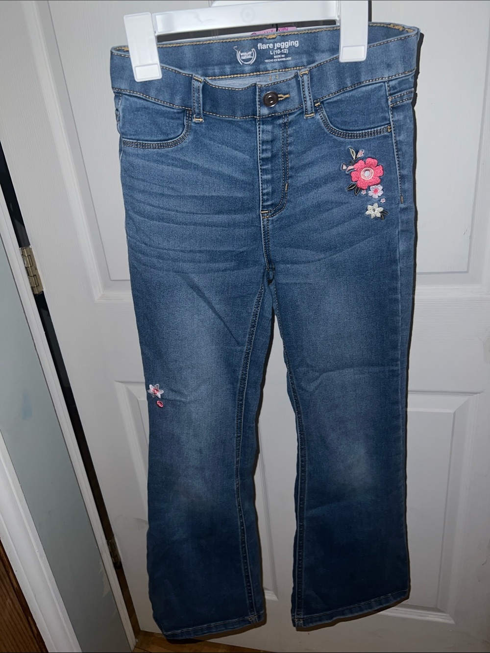 wonder nation Blue Denim Floral Embroidered Flare Jegging